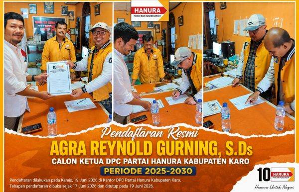 Hanura Karo Bersiap Muscab, Agra Reynold Gurning Jadi Kandidat Tunggal Ketua DPC